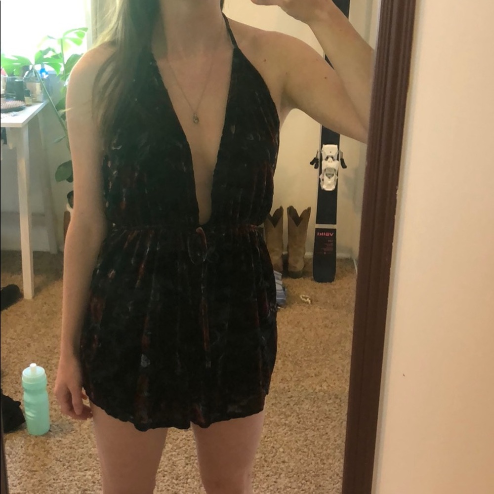Velvet floral romper